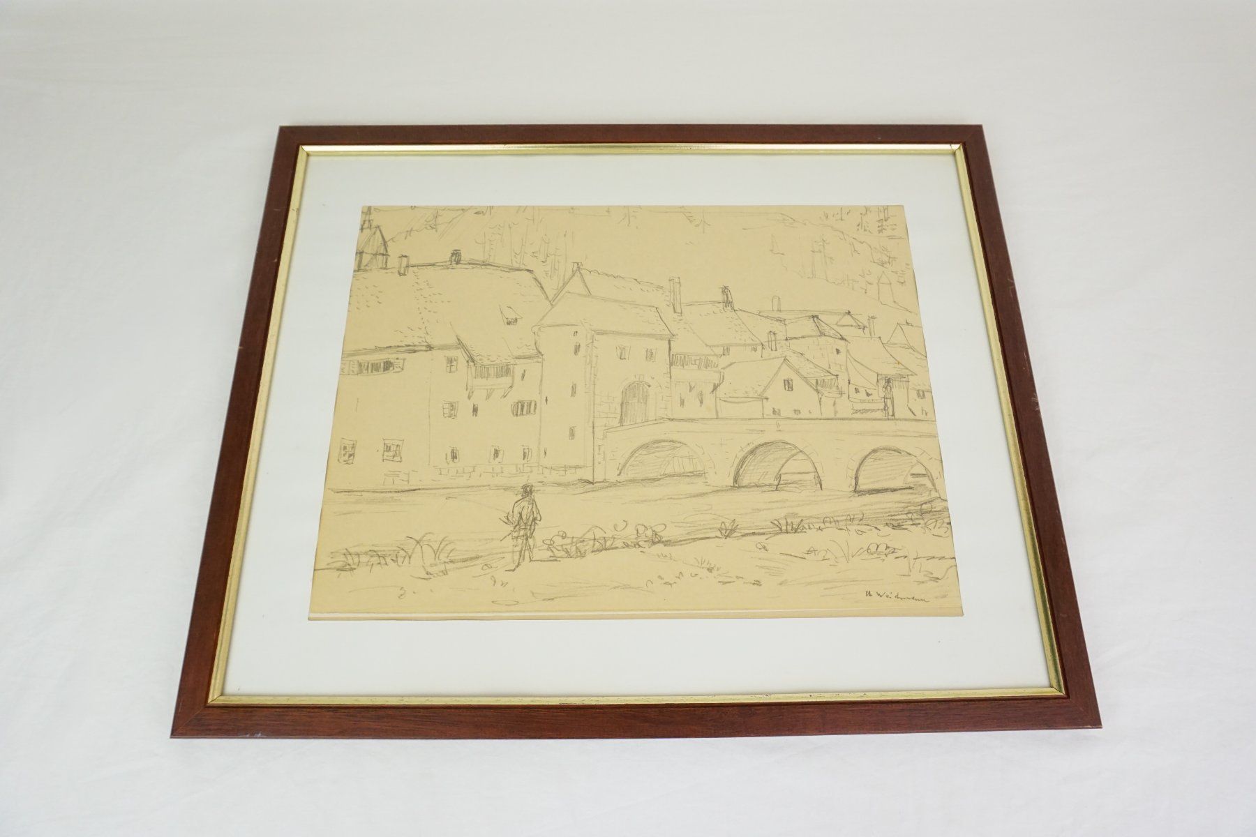 Tableaux: Bild - "Dorfeingang & Brücke"  ca. 44 x 54 cm – D'occasion à Pratteln par Restwert_Pratteln