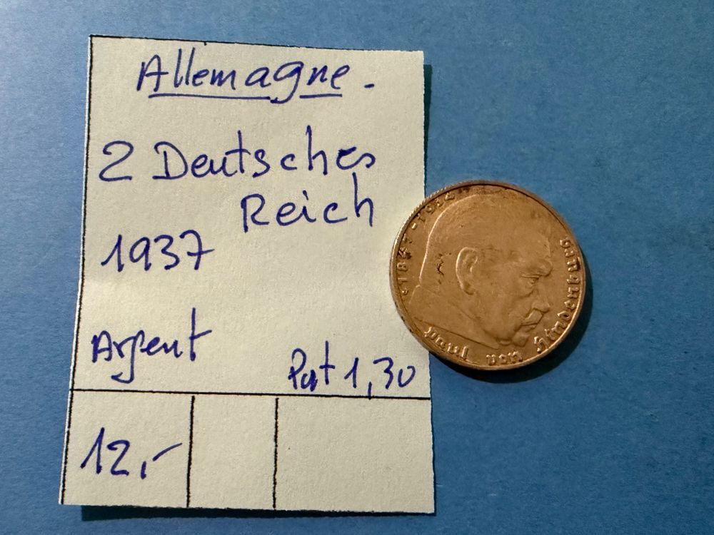 ALLEMAGNE : 2 DEUTSCHES REICH 1937 - ARGENT (Gebraucht) in genève für ...