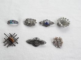 Vintage schöne Broschen mit Silber, Steine, Strass