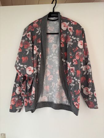 Damen Strickjacke Blumenmuster Dunkelgrau Grösse L guter Zus