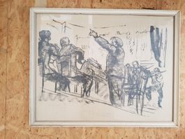 Tusch Kreide Zeichnung Lithographie über Edwin Fischer 1953