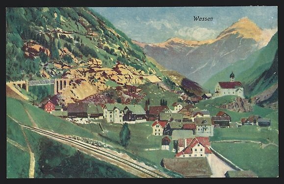 Cartoline postali: Wassen, Ortsansicht mit der Kirche im Be – Usato da Berlin venduto da bartko-reher