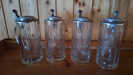 4 Feldschlösschen - Bier - Krüge  Glas / Zinn