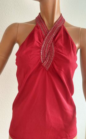 Top rouge col bijou dos nu, taille 38, idéal pour l'été