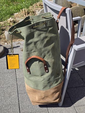 Segeltuch Rucksack grün Leder Used-Look 70cm