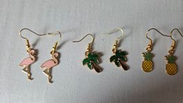Goldfarben Ohrringe Hänger Set Sommer Retro Neu 🍍🦩✨