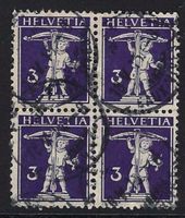 1910 Tellknabe 3 Rp. 4er-Block ⊞ gestempelt ʘ ZNr. 124