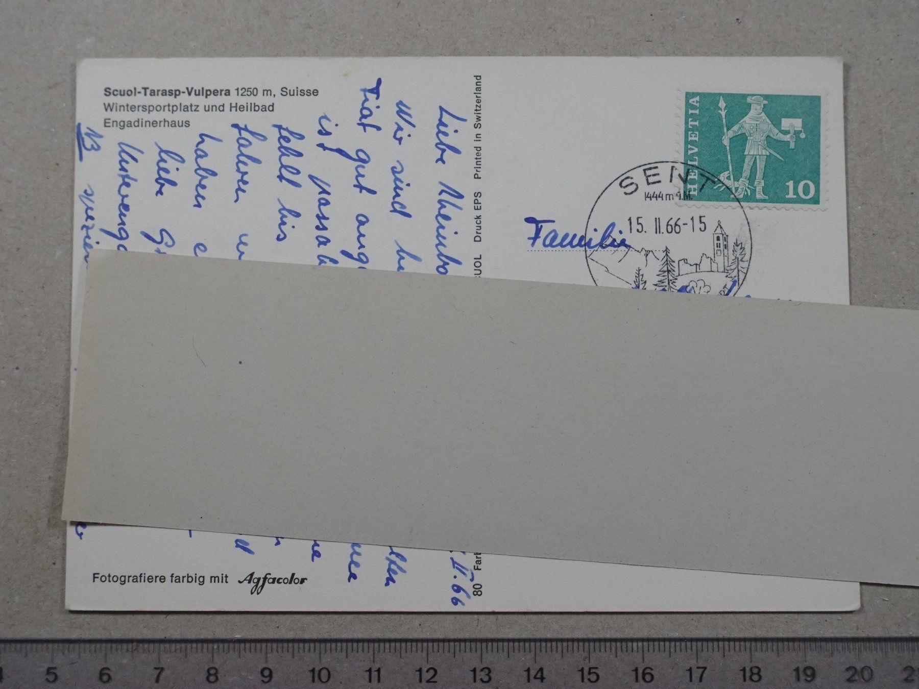 Cartoline postali: Scuol Tarasp Vulpera, 1966, Poststempel SENT – Usato da Lenzburg venduto da fh1 1