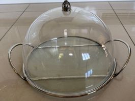 Versilberte Käseglocke mit Plexiglashaube – Ø ca. 33 cm