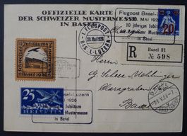 Flugspende-Vignette Nr. 17 auf Karte, Mustermesse Basel 1926