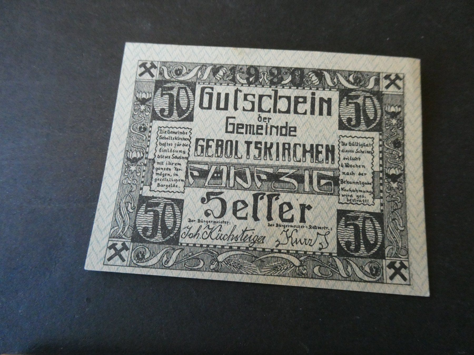 Banknoten: Oesterreich, Geboltskirchen  - Notgeldschein – Gebraucht aus Hinterforst von Rohusri