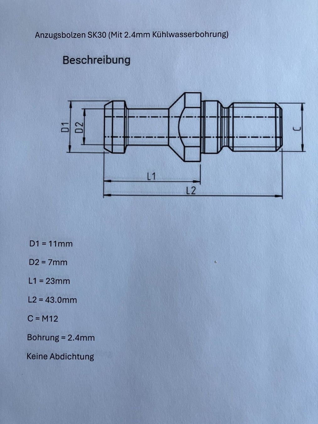 Tutti gli attrezzi: Anzugsbolzen ISO 7388-3 (BT30-30°) – Usato da Lenk im Simmental venduto da Jrg7410 1