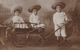 3 Kinder mit Leiterliwagen