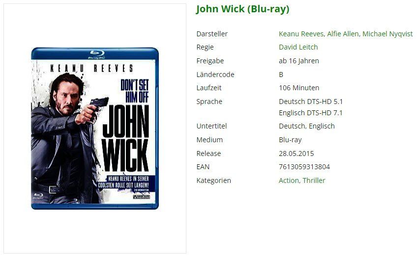 Tutti i DVDs: John Wick (Blu-ray) – Usato da Buchrain venduto da Sssschaller