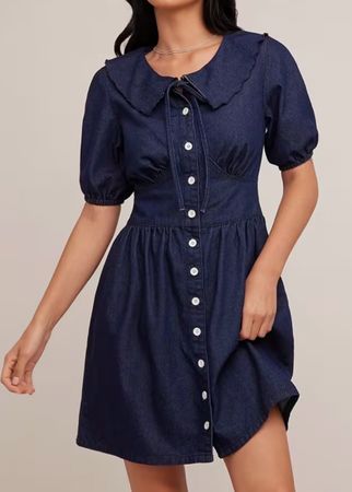 Vestito denim con maniche a sbuffo-tgM/L-nuovo stile 