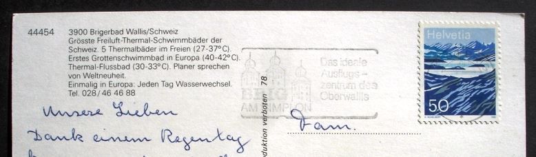 Cartoline postali: BRIGERBAD Freiluft-Thermal-Schwimmbad – Usato da Jona venduto da philajona 1