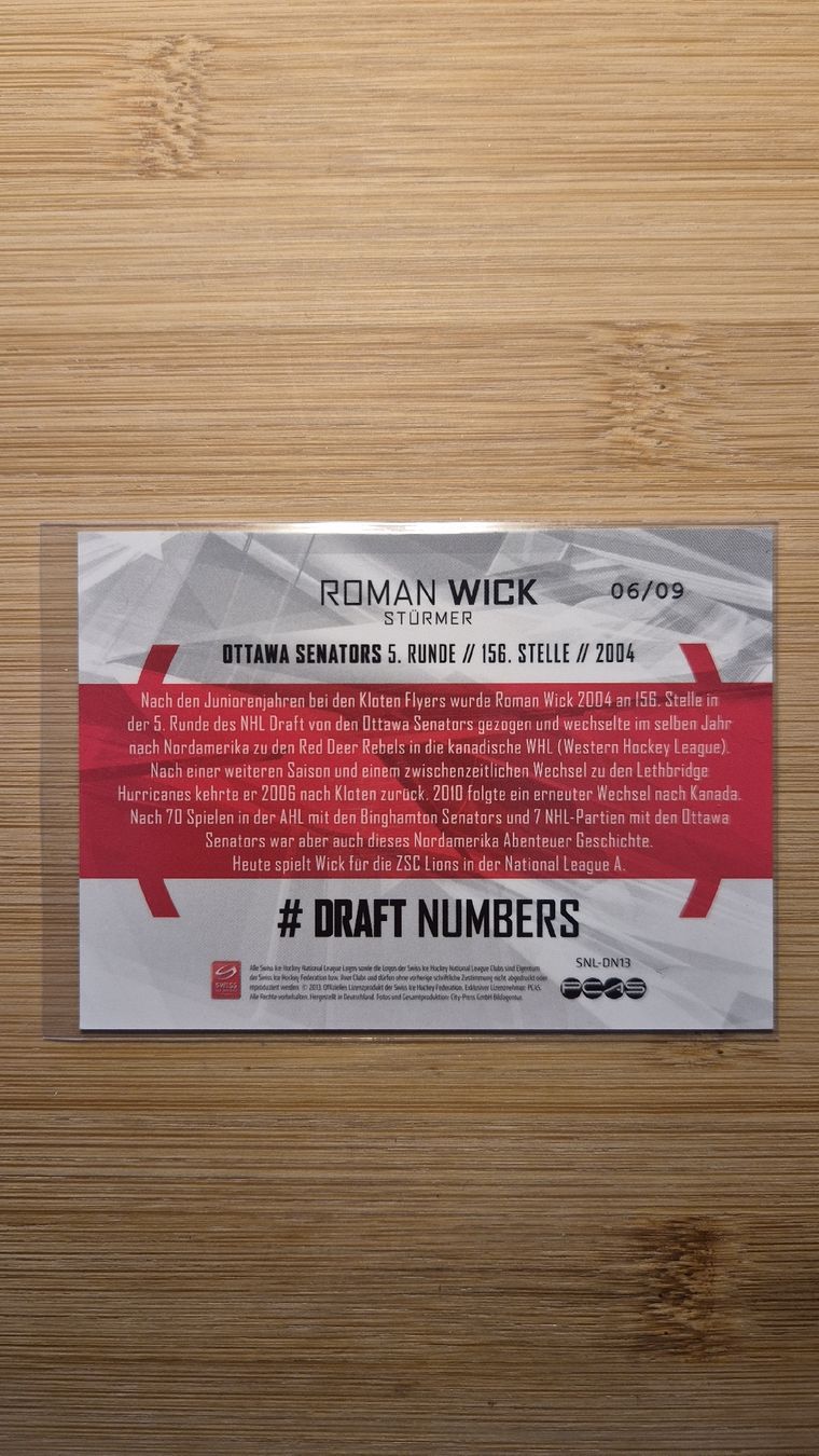 NHL Carte collezionabili: NHL #Draft Numbers Roman Wick Ottawa Senators – Usato da Bellach venduto da paedu-1980 1