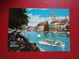 Zürich Blick vom Bauschänzli auf Limmatschiff belebte AK