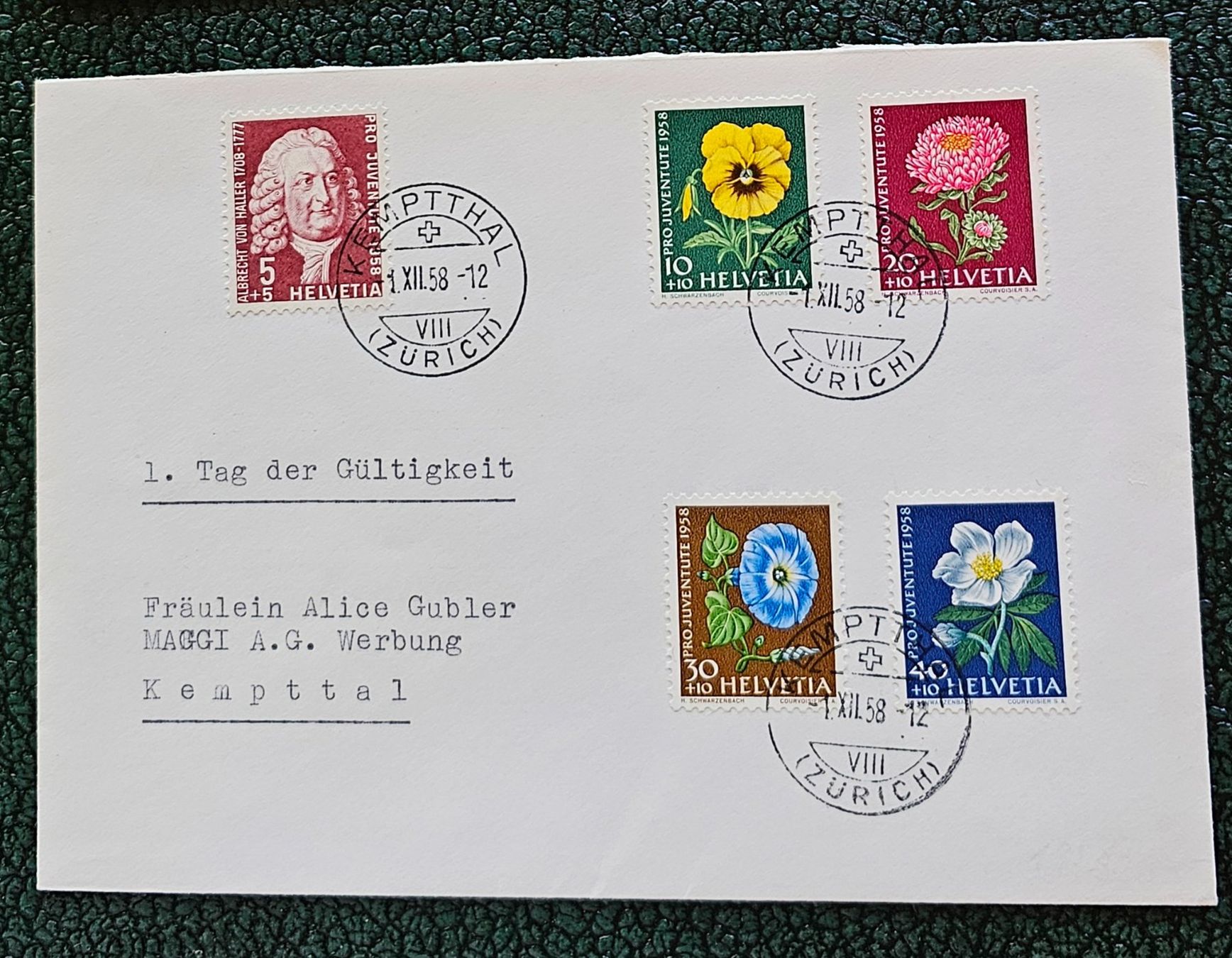 Tutti i francobolli: SCHWEIZ - FDC PJ Satz 1958 – Usato da Les Valettes venduto da Nuba1
