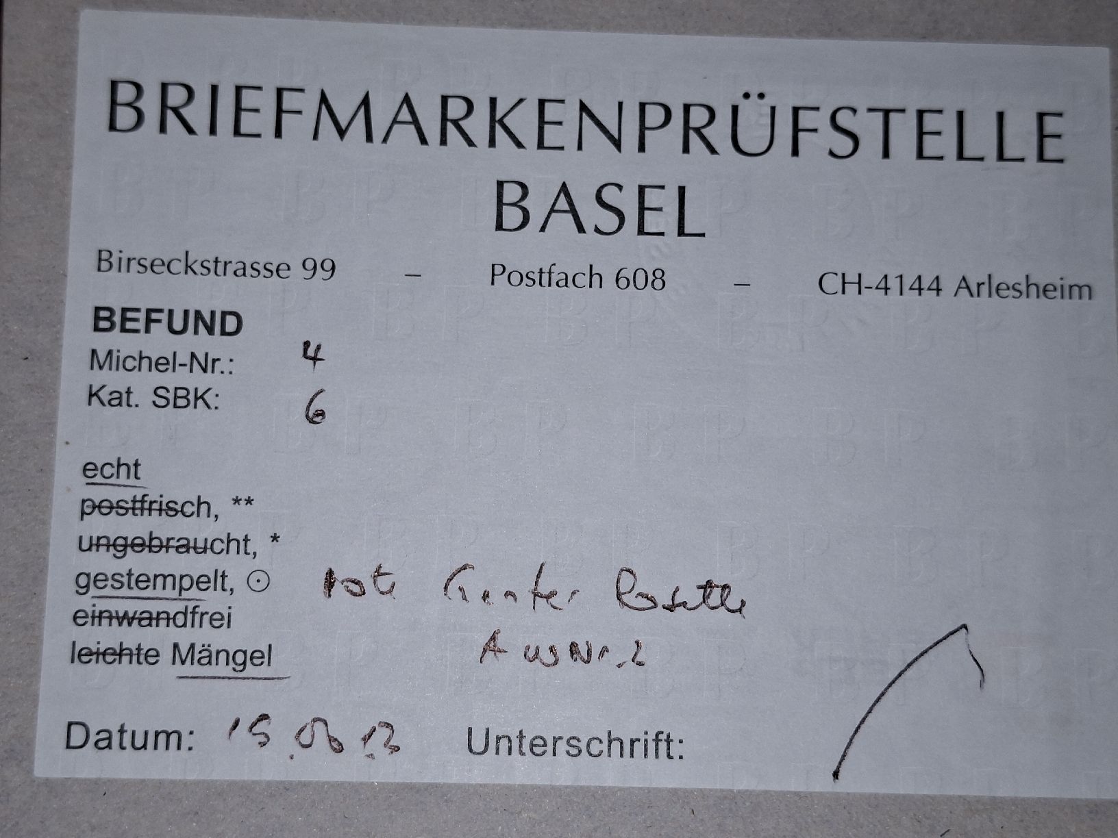 Tutti i francobolli: Grosser Adler mit Befund kat. 2600.- – Usato da Balgach venduto da SIMEON27 3