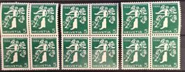 Schweiz Landi 1939 3 Viererblocks 5Rp grün postfrisch MNH **