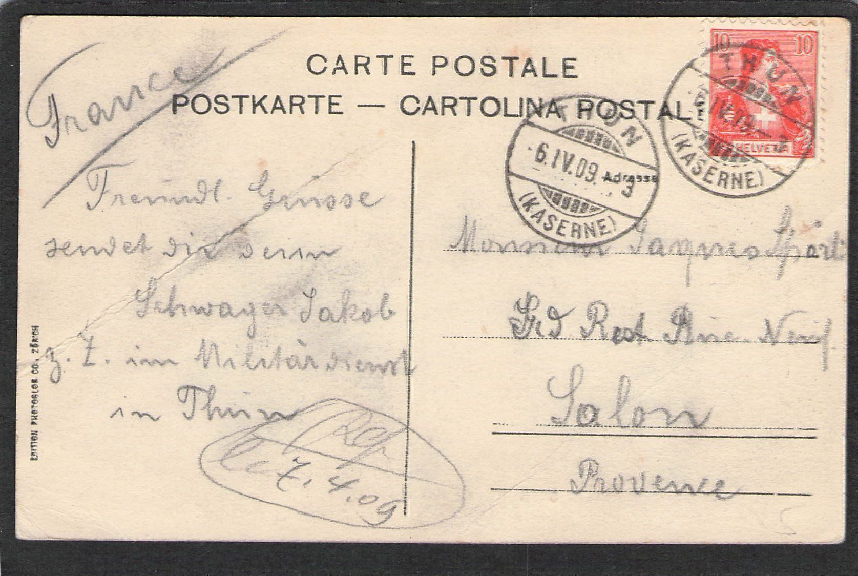 Cartoline postali: AK Militär Thun Kaserne , 1909 – Usato da Reichenburg venduto da ibiza18 1