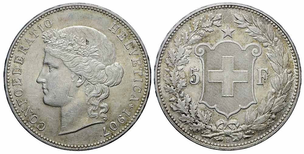 Tutti le monete: 5 Franken 1907 (06) – Usato da Chiasso venduto da Novamarketing