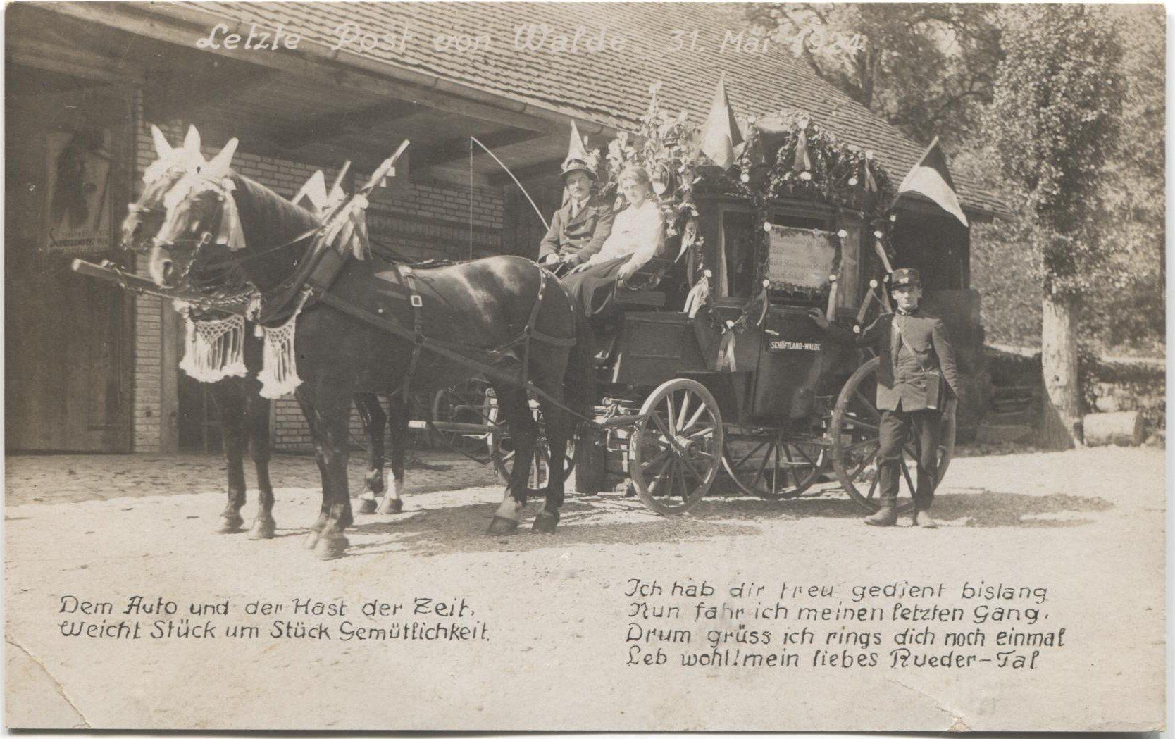 Cartoline postali: SCHOEFTLAND-WALDE AG 1924 letzte Postkutsche – Usato da Rothrist venduto da Clanx
