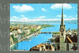 AK color Zürich ZH Fraumünster,See,Alpen, rumänisch ≈1967