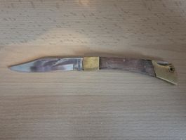 Couteau de poche pliant, bois et laiton, vintage