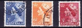 3 timbres Australie - Reine Elizabeth II - 1954-56 - Obl.