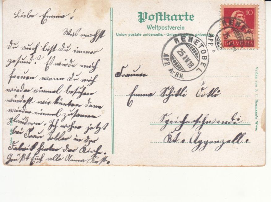 Cartoline postali: Rehetobel 1918 – Usato da Bürglen TG venduto da StampGraf 1