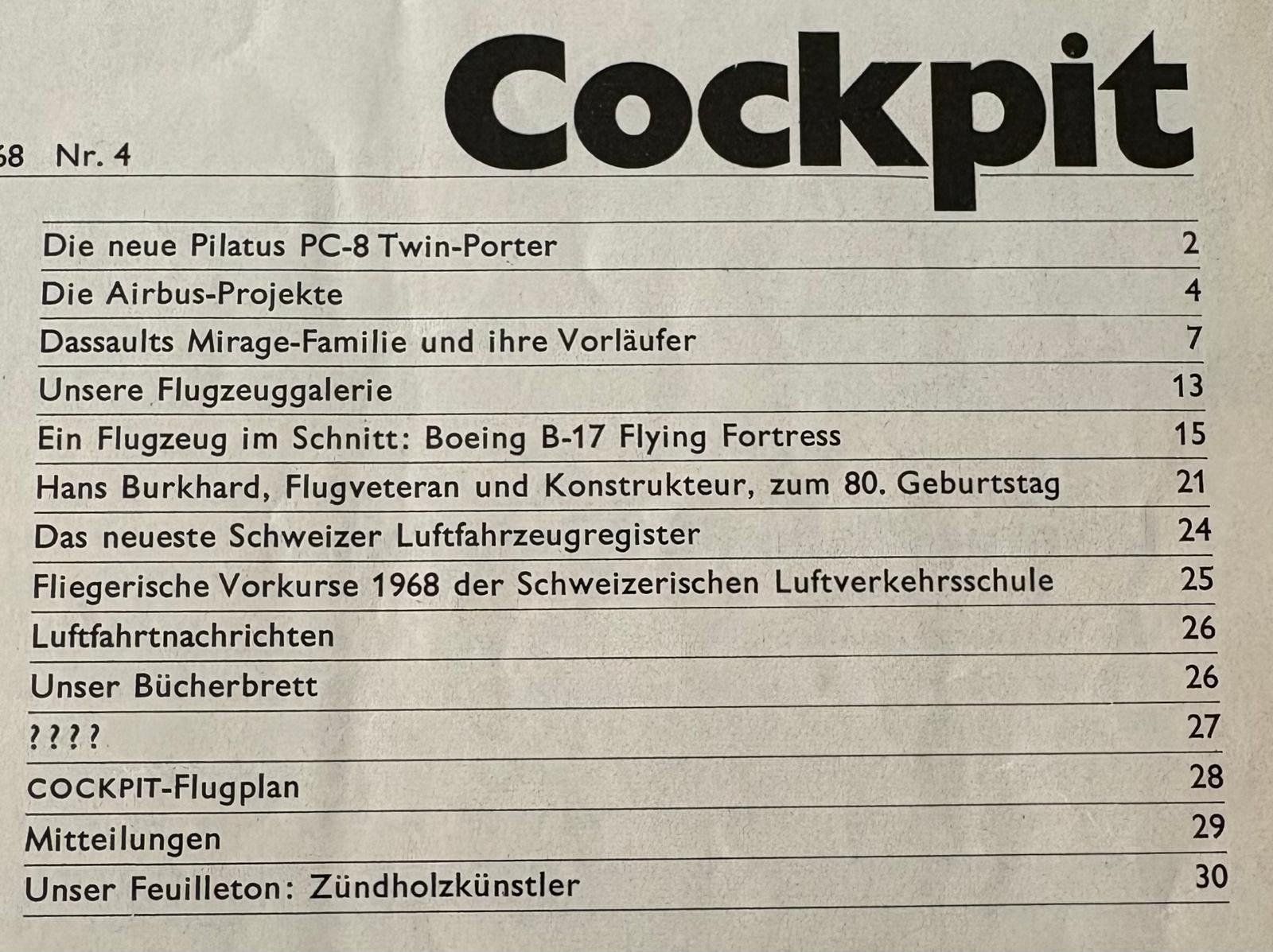 Revues & Magazines: COCKPIT DIE LUFTFAHRTZEITSCHRIFT APRIL 1968 – D'occasion à Ostermundigen par Wyatt-Earp 1