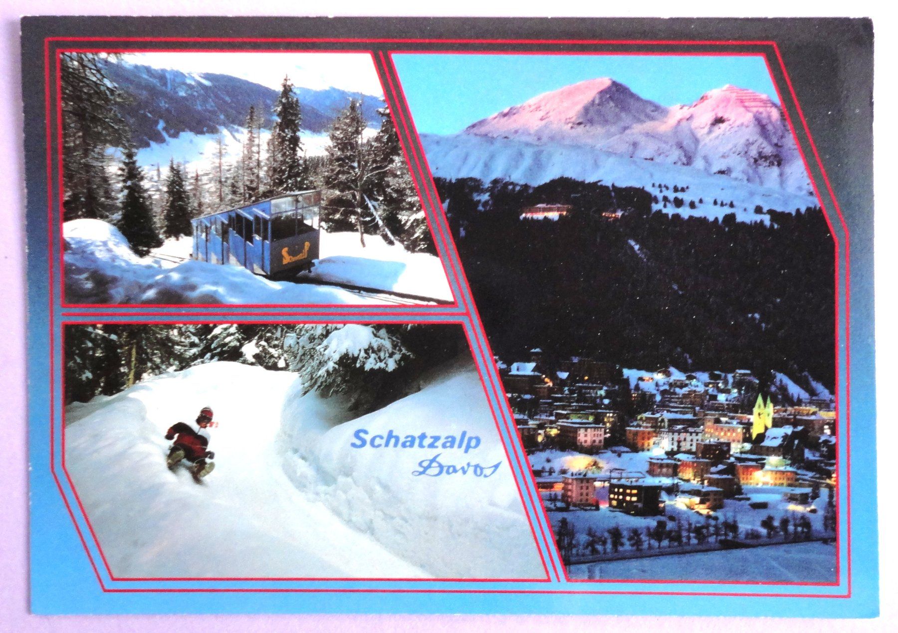 Cartoline postali: Davos mit Schatzalpbahn und Schlittenbahn – Usato da Fétigny venduto da Billy2miny