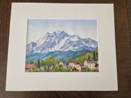Original Aquarell „Mount Pilatus“ R. J. Klassen handsigniert