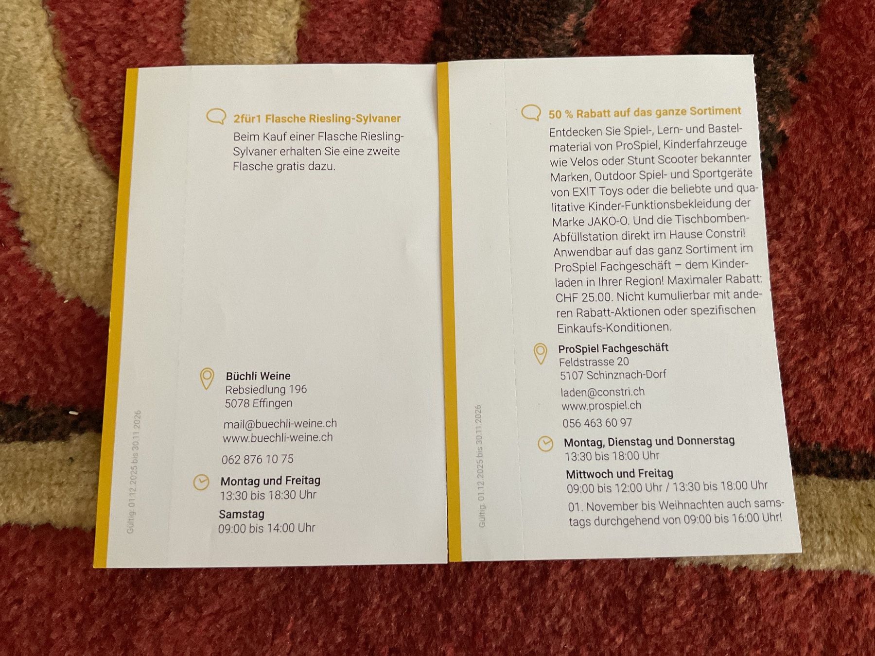 Gutscheine: 7 bons de réductions à Schinznach – Neu (gemäss Beschreibung) aus Düdingen von Yellow 4