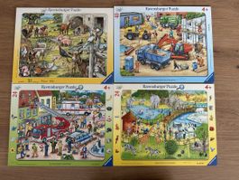 Ravensburger Puzzle 4x, Zoo, Bauernhof, Baustelle, Feuerwehr