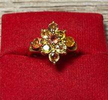 Gelber + Oranger Saphir - 925 Silber Ring vergoldet