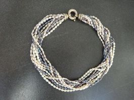 Elegante Perlenkette mehrreihig / Verschluss echt Silber