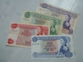 Lot ++ 4 alte Banknoten aus Mauritius