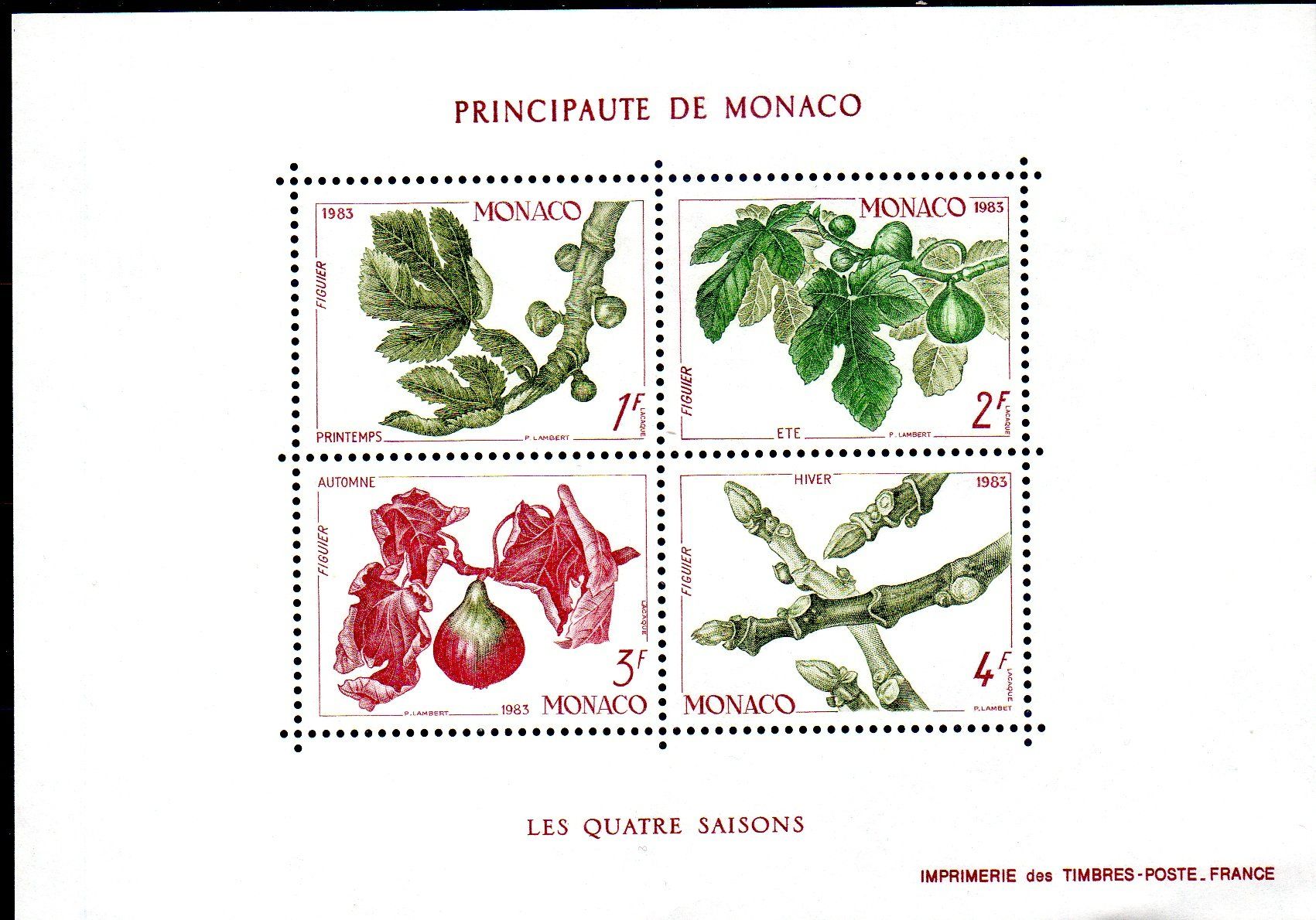 Tutti i francobolli: ** POSTFRISCH ** MONACO 1983 LES QUATRE SAISONS BLOCK - MO32 – Nuovo (secondo la descrizione) da Losone venduto da EM2019