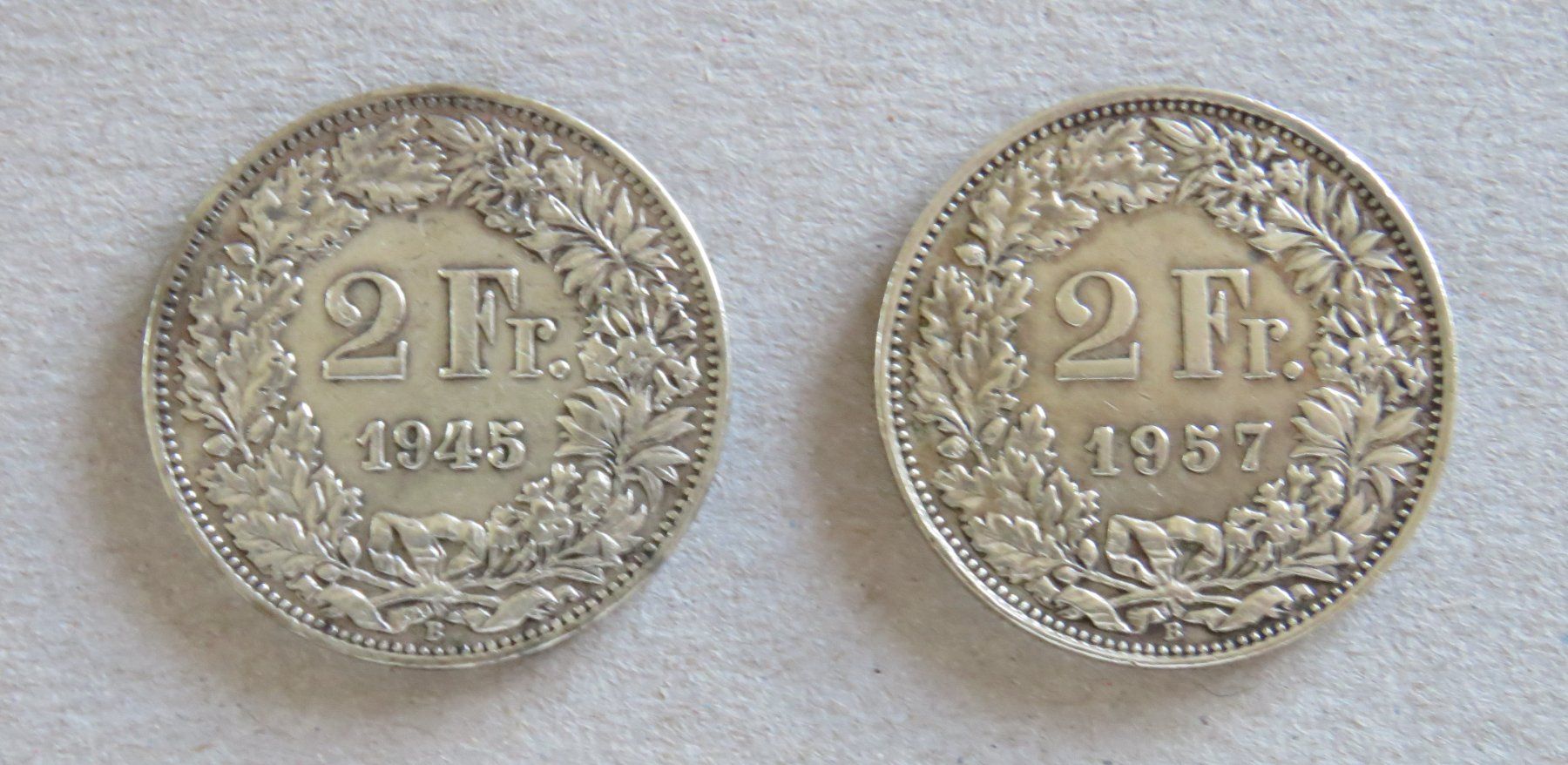 Tutti le monete: 2 x Fr. 2.-  1945 und 1957, Silber – Usato da Kreuzlingen venduto da Koi4