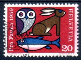 ABART SCHWARZER PUNKT PRO FAUNA 1959 GESTEMPELT  - CA15