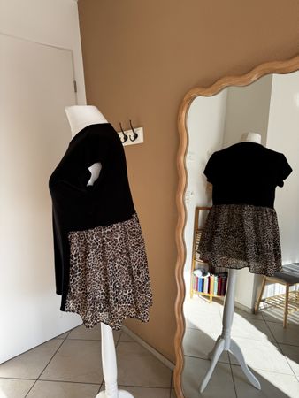 Appartes schwarzes Shirt mit Leopardenmuster, Gr. 44/XL