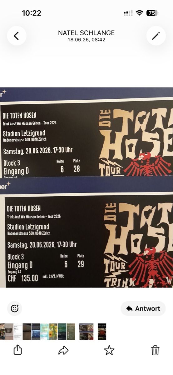 Biglietti: Konzert Die Toten Hosen – Nuovo (secondo la descrizione) da Rossrüti venduto da poger