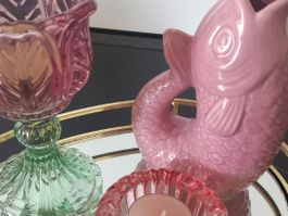 1x Fisch Väseli  2x Windlichtli aus Glas Vintage