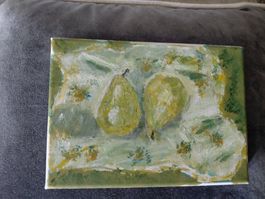 Gemälde Birnen naturgetreu Acryl auf Leinwand 13x18cm