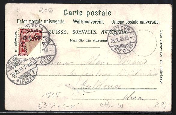 Cartoline postali: Vorläufer-Lithographie Luzern, 1895, Ge – Usato da Berlin venduto da bartko-reher 1