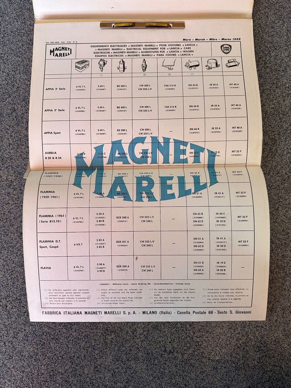 Lancia Documenti: Liste , MAGNETI MARELLI , Lancia 1962 , Oldtimer – Usato da Boswil venduto da pavo1 1