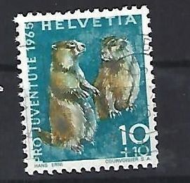 Alle Briefmarken: 1965 - PJ / Einh. Wildtiere / Murmeltier – Gebraucht aus Schaffhausen von poststamp